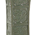 A rare and unusual square celadon-glazed vase, china, ming dynasty, 16th century.