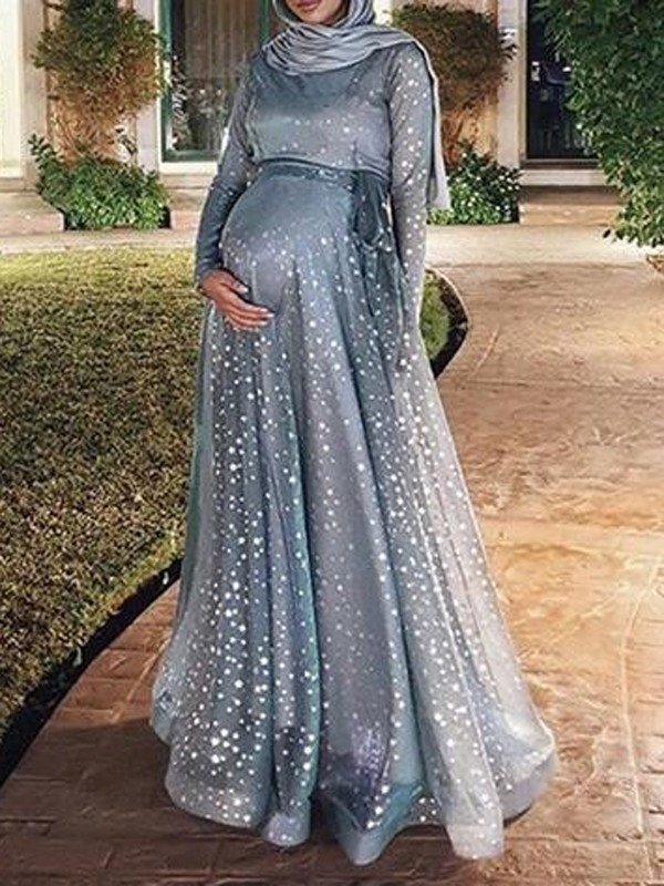 blue-patchwork-grenadine-sequin-sashes-flowy-muslim-sparkly-banquet-party-maternity-dress