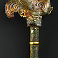 An archaistic jade bird pole finial with bronze fitting, song dynasty