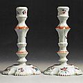 A pair of chinese export porcelain candle holders of european silver form, qianlong 1735-1795