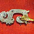 Jade pendant with gold tiger hook, western han dynasty (202 b.c.-8)