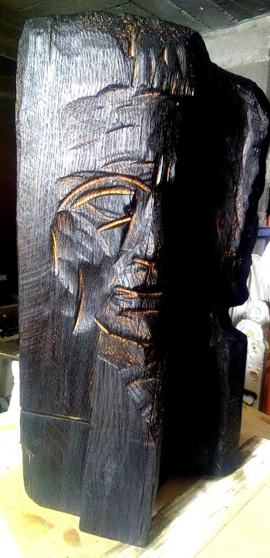 Fu sculpteur fulbert bois sculpture artiste art création bois chene brule tetes étude esquisse carved wood (4)
